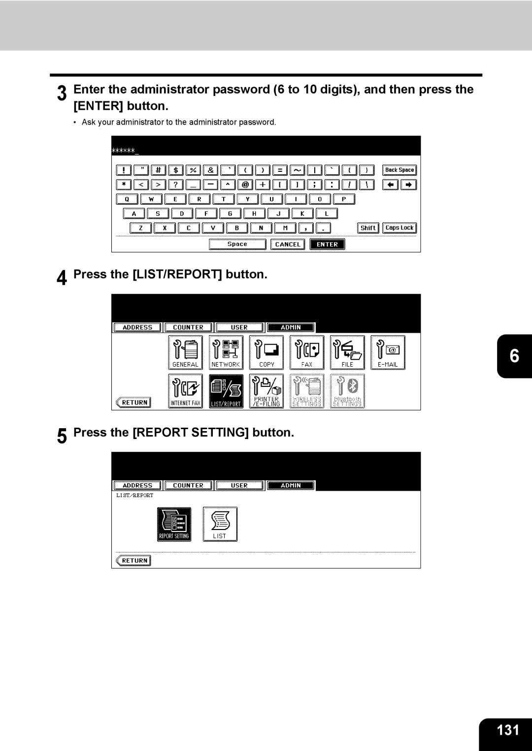 Toshiba GD-1170 manual 131, Press the LIST/REPORT button Press the Report Setting button 