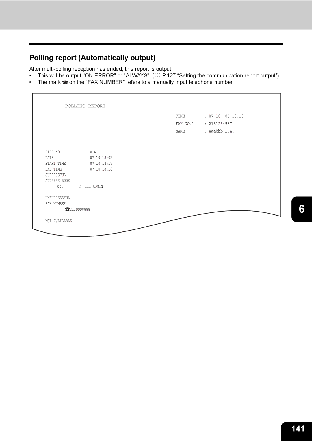 Toshiba GD-1170 manual 141, Polling report Automatically output 