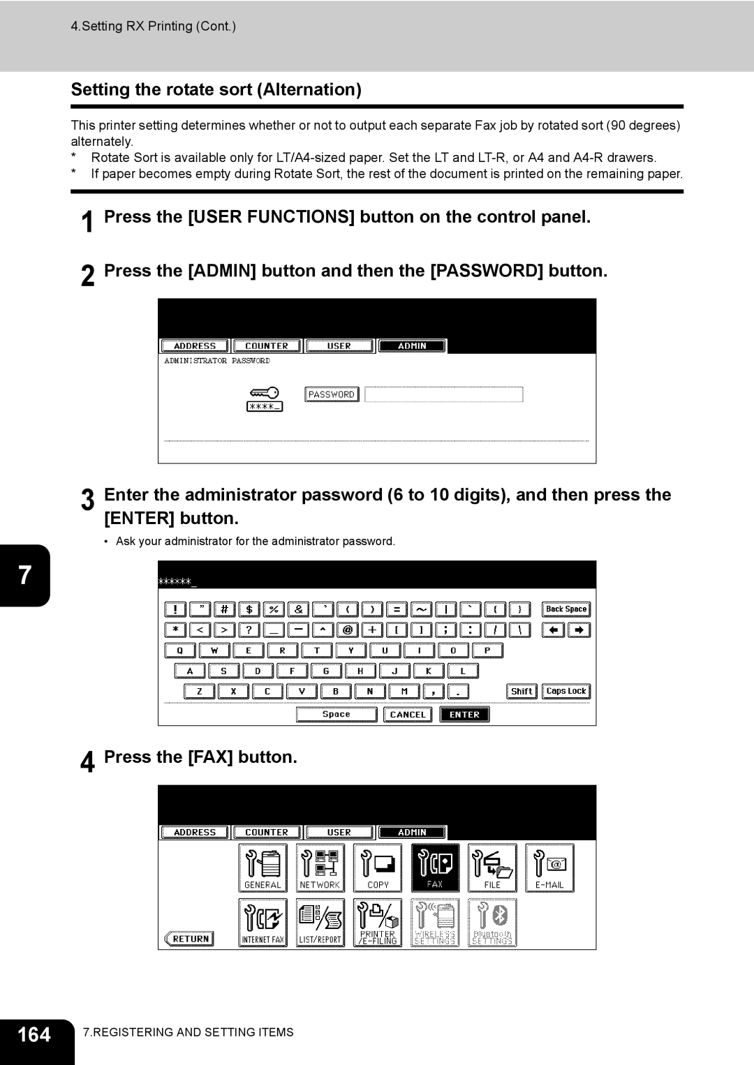 Toshiba GD-1170 manual 164, Setting the rotate sort Alternation 