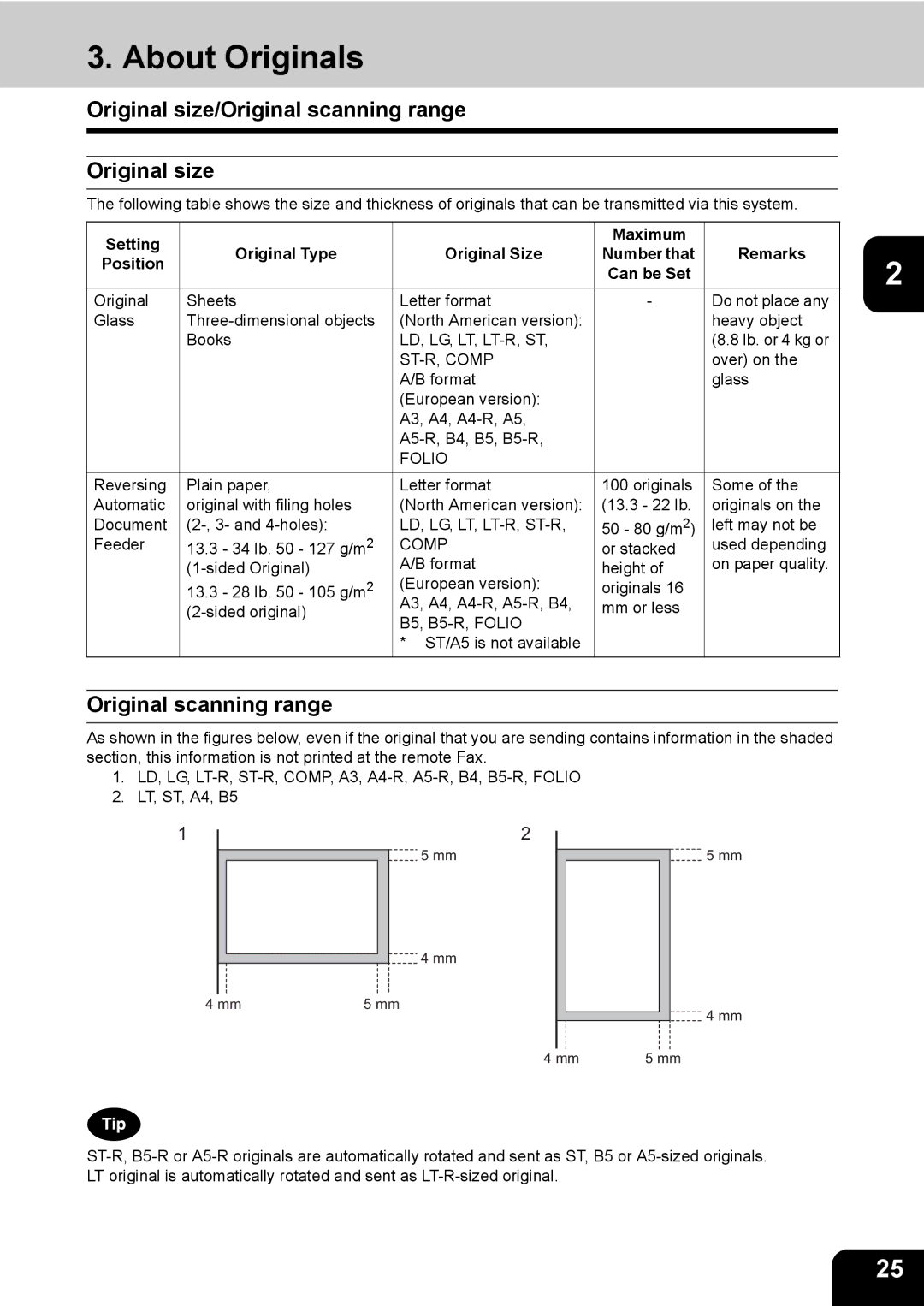 Toshiba GD-1170 manual About Originals, Original size/Original scanning range 