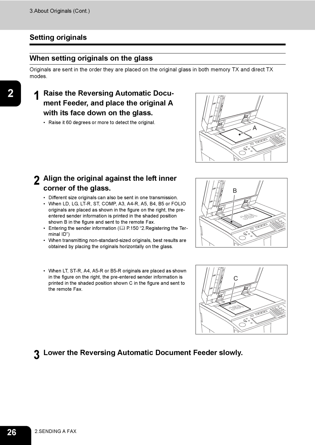 Toshiba GD-1170 manual Setting originals When setting originals on the glass 