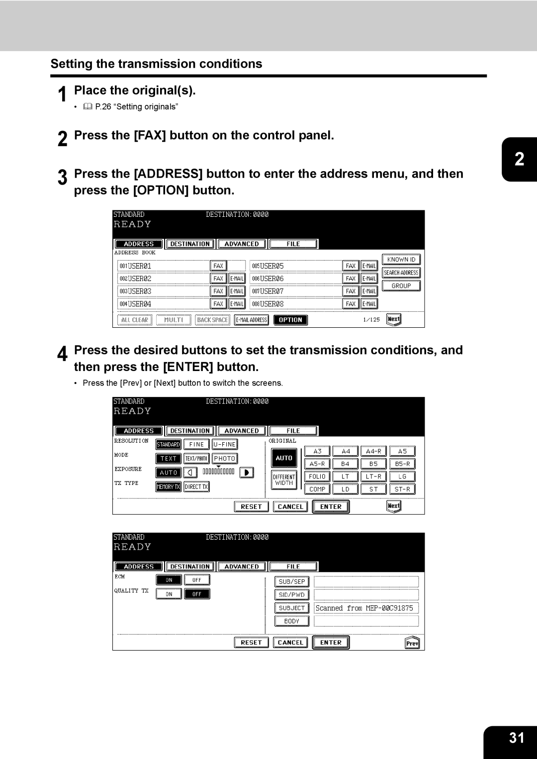 Toshiba GD-1170 manual Setting the transmission conditions Place the originals 