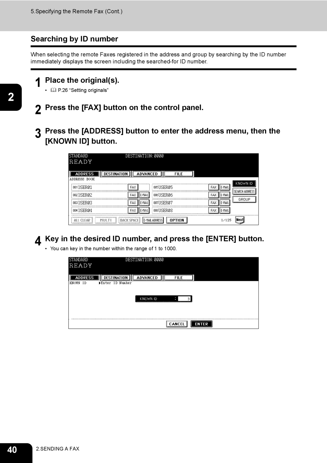 Toshiba GD-1170 manual Searching by ID number, Press the Address button to enter the address menu, then, Known ID button 