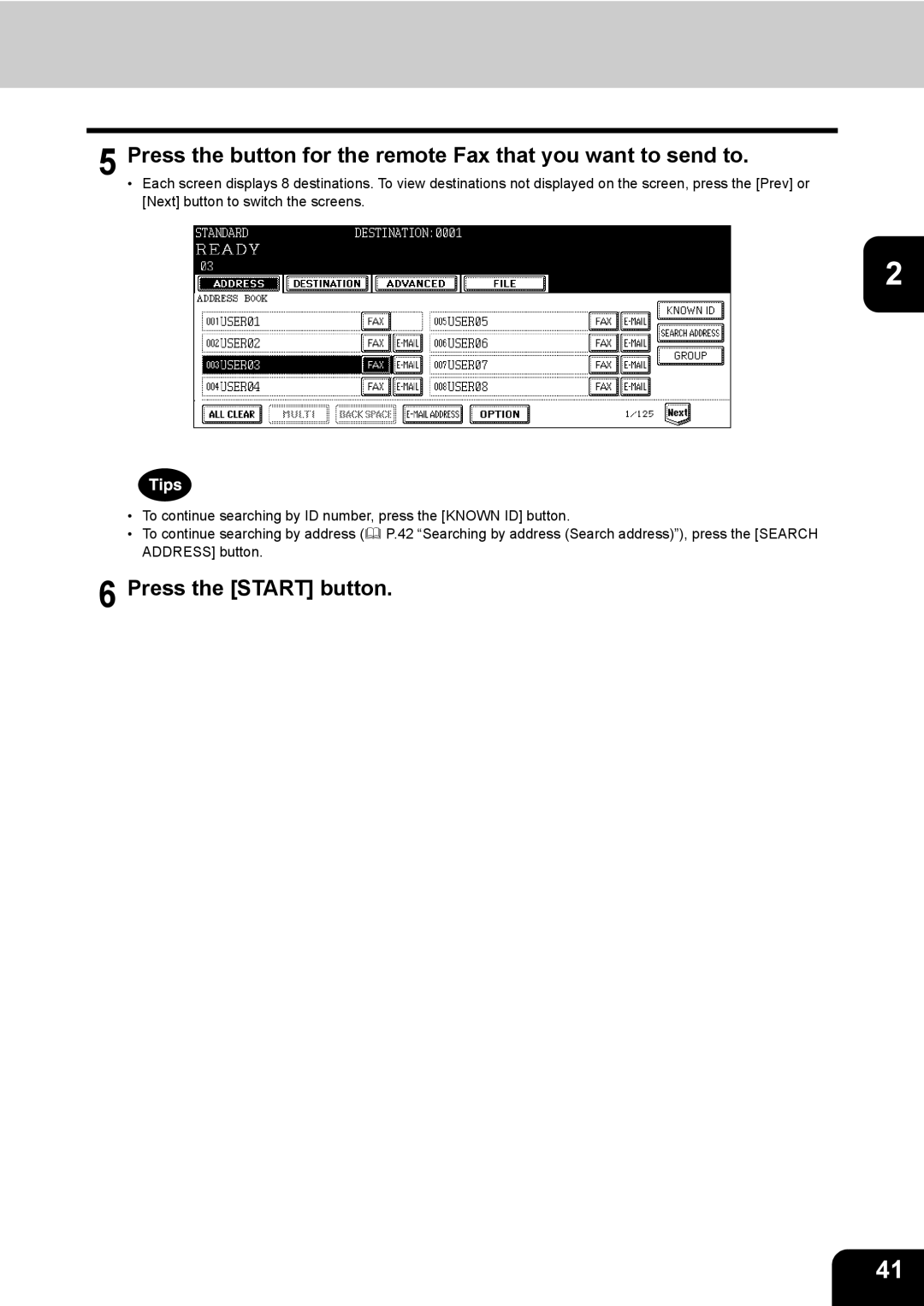 Toshiba GD-1170 manual Press the button for the remote Fax that you want to send to 