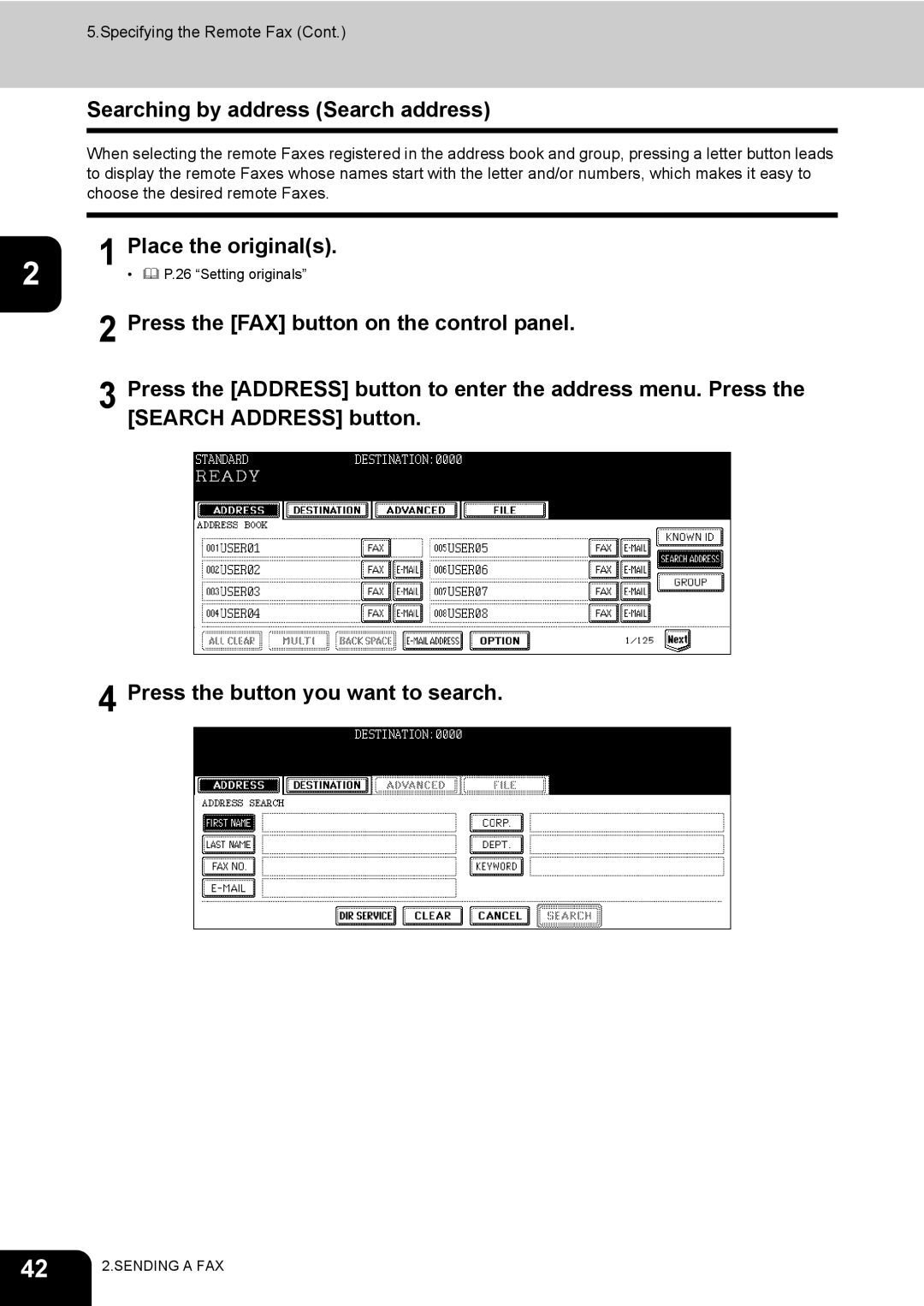 Toshiba GD-1170 manual Searching by address Search address, Press the Address button to enter the address menu. Press 