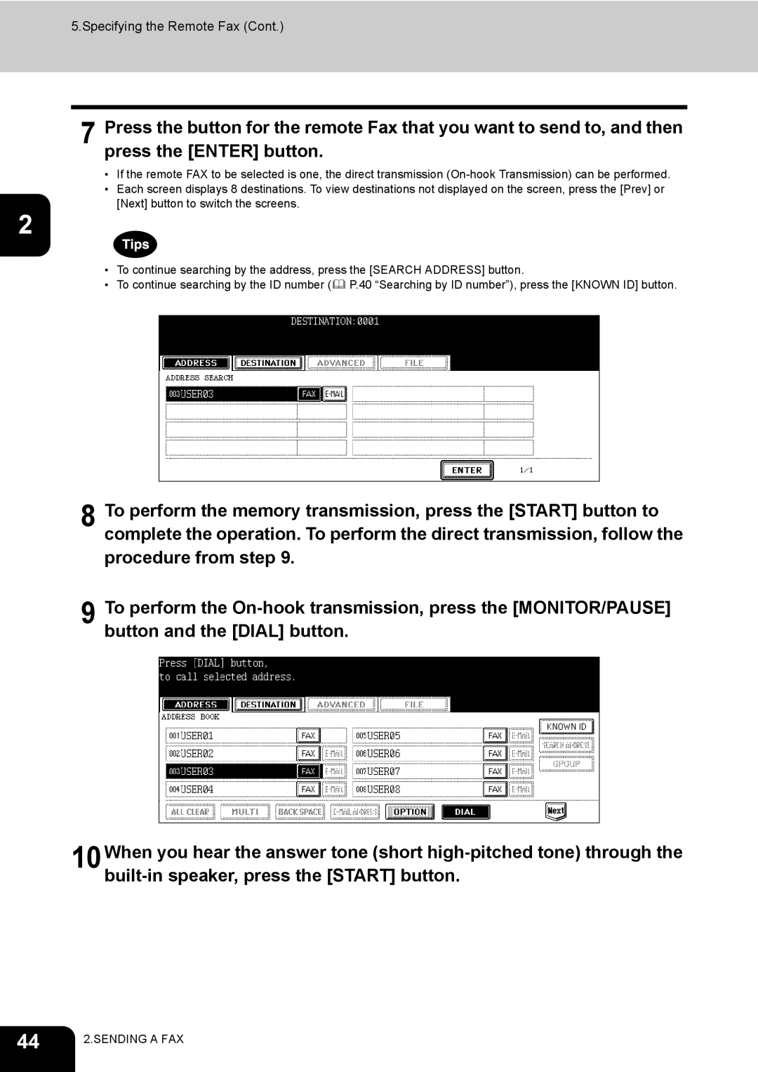 Toshiba GD-1170 manual Specifying the Remote Fax 