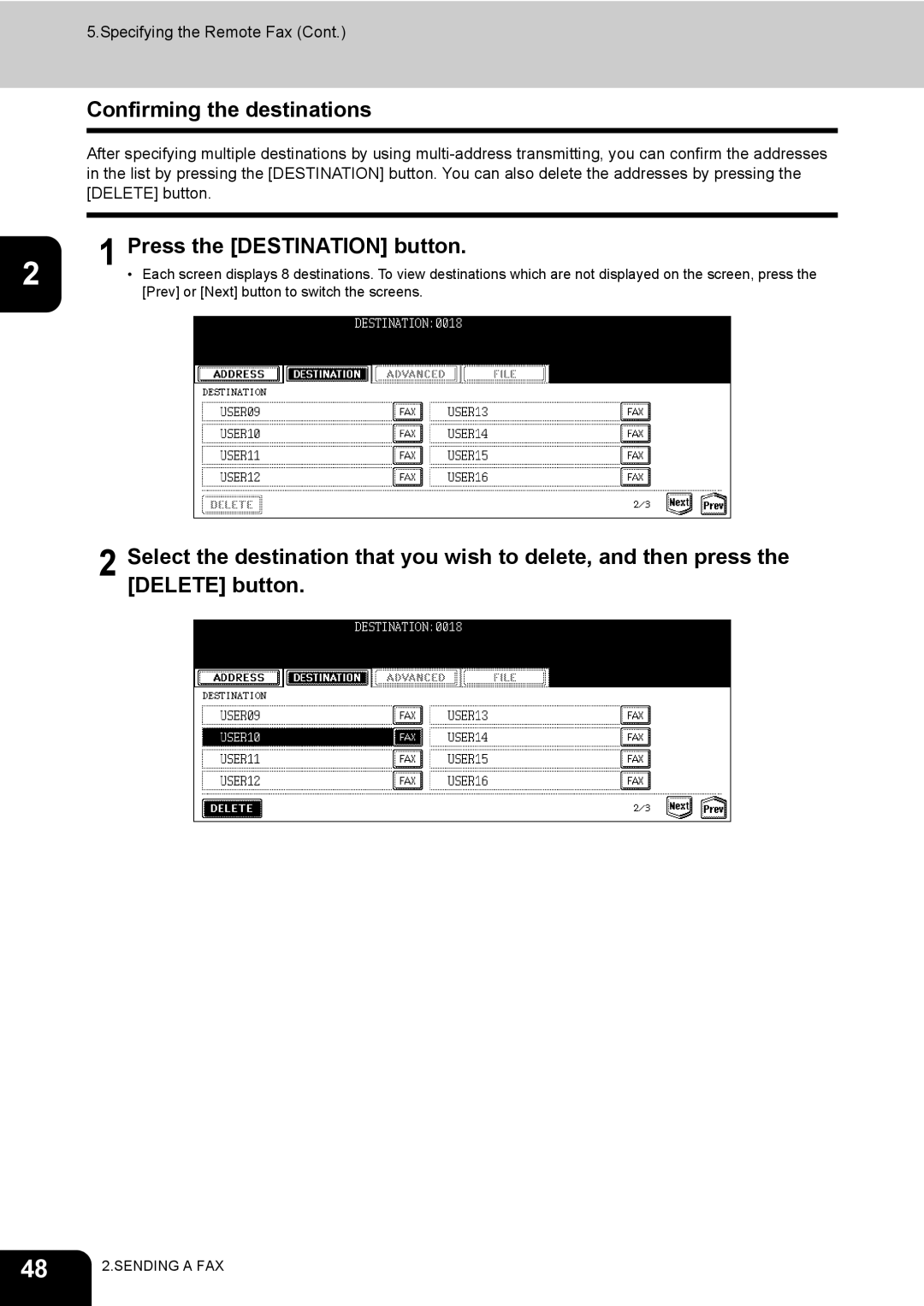 Toshiba GD-1170 manual Confirming the destinations, Press the Destination button 