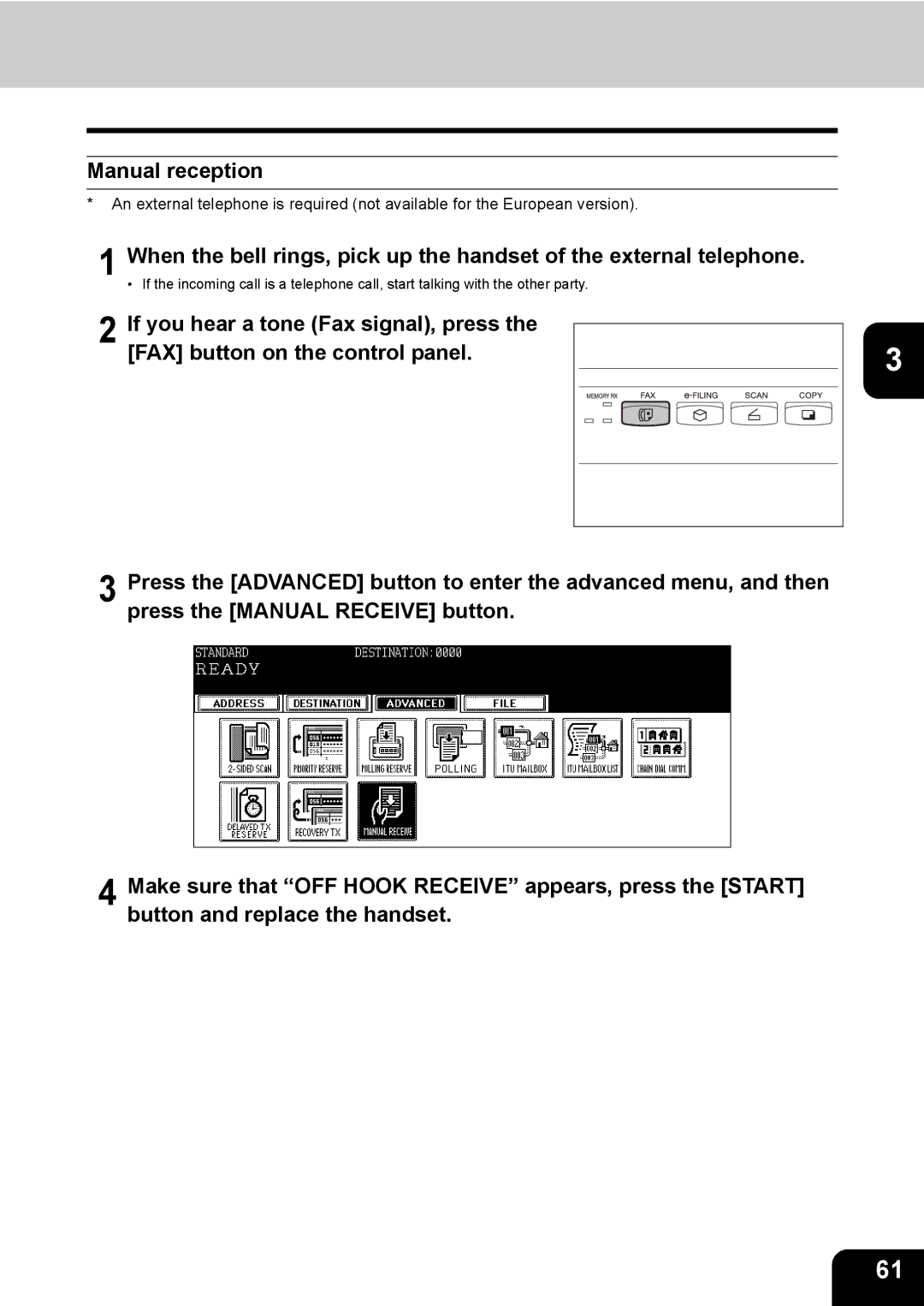 Toshiba GD-1170 manual Manual reception 