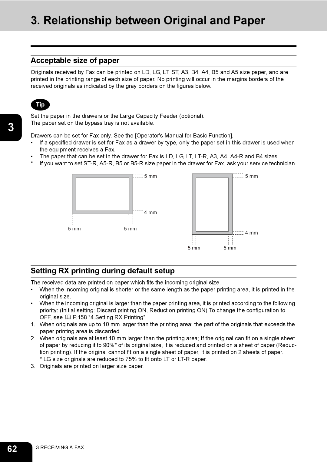 Toshiba GD-1170 manual Relationship between Original and Paper, Acceptable size of paper 