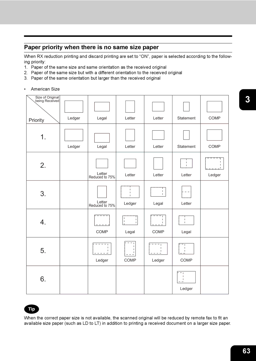 Toshiba GD-1170 manual Paper priority when there is no same size paper, Priority 