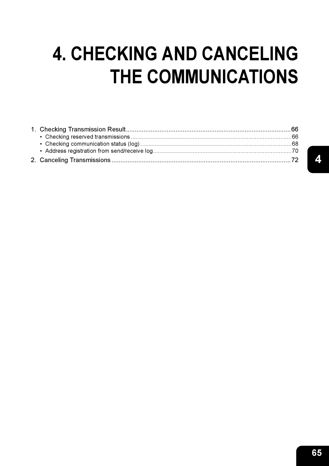 Toshiba GD-1170 manual Checking and Canceling the Communications 