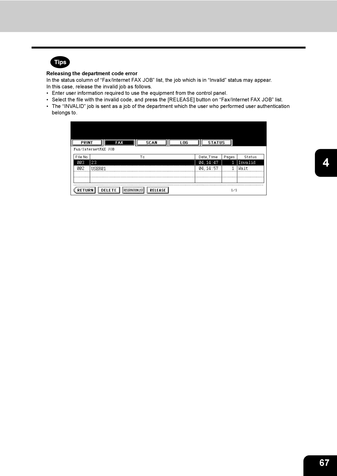 Toshiba GD-1170 manual Releasing the department code error 