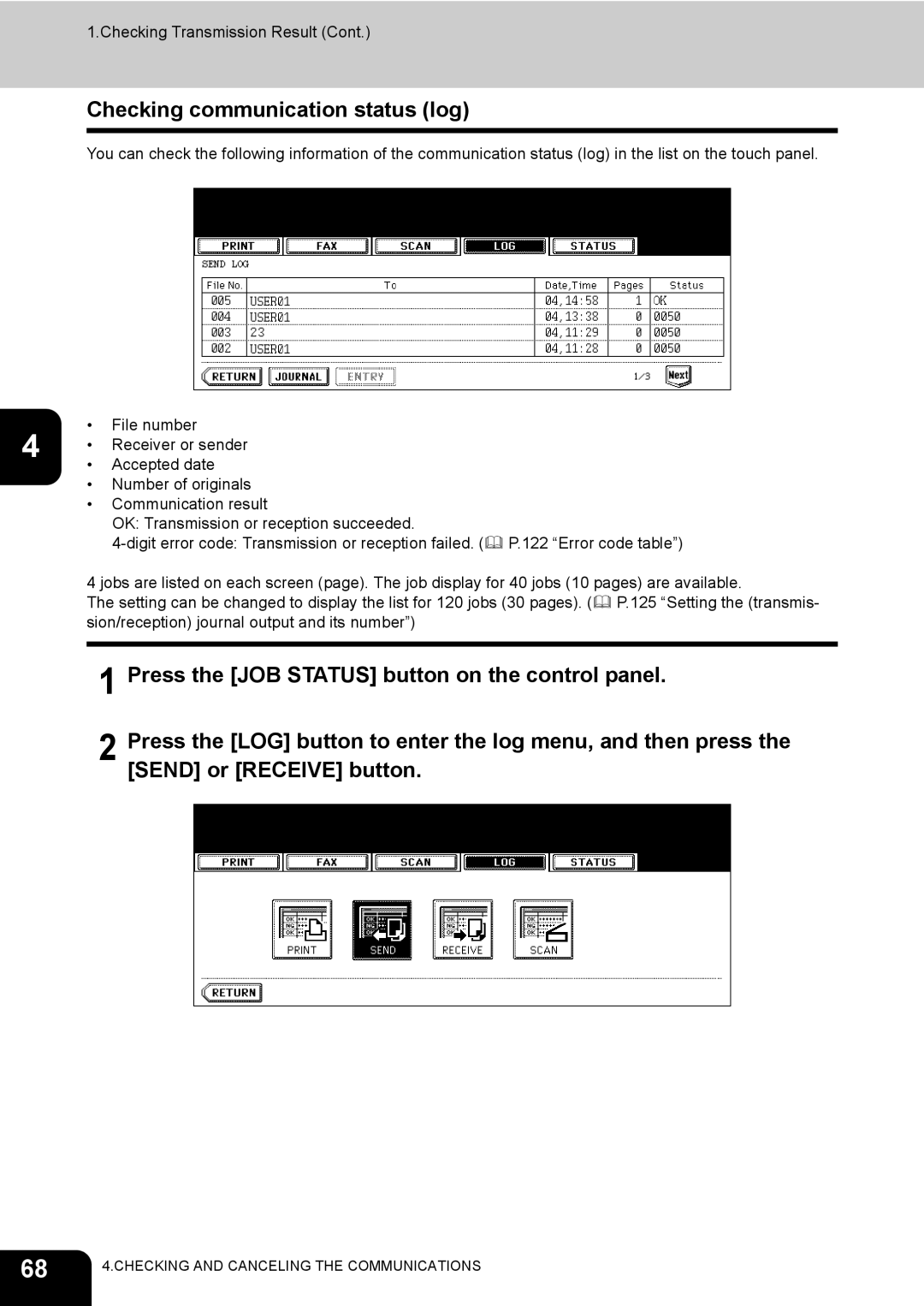 Toshiba GD-1170 manual Checking communication status log 