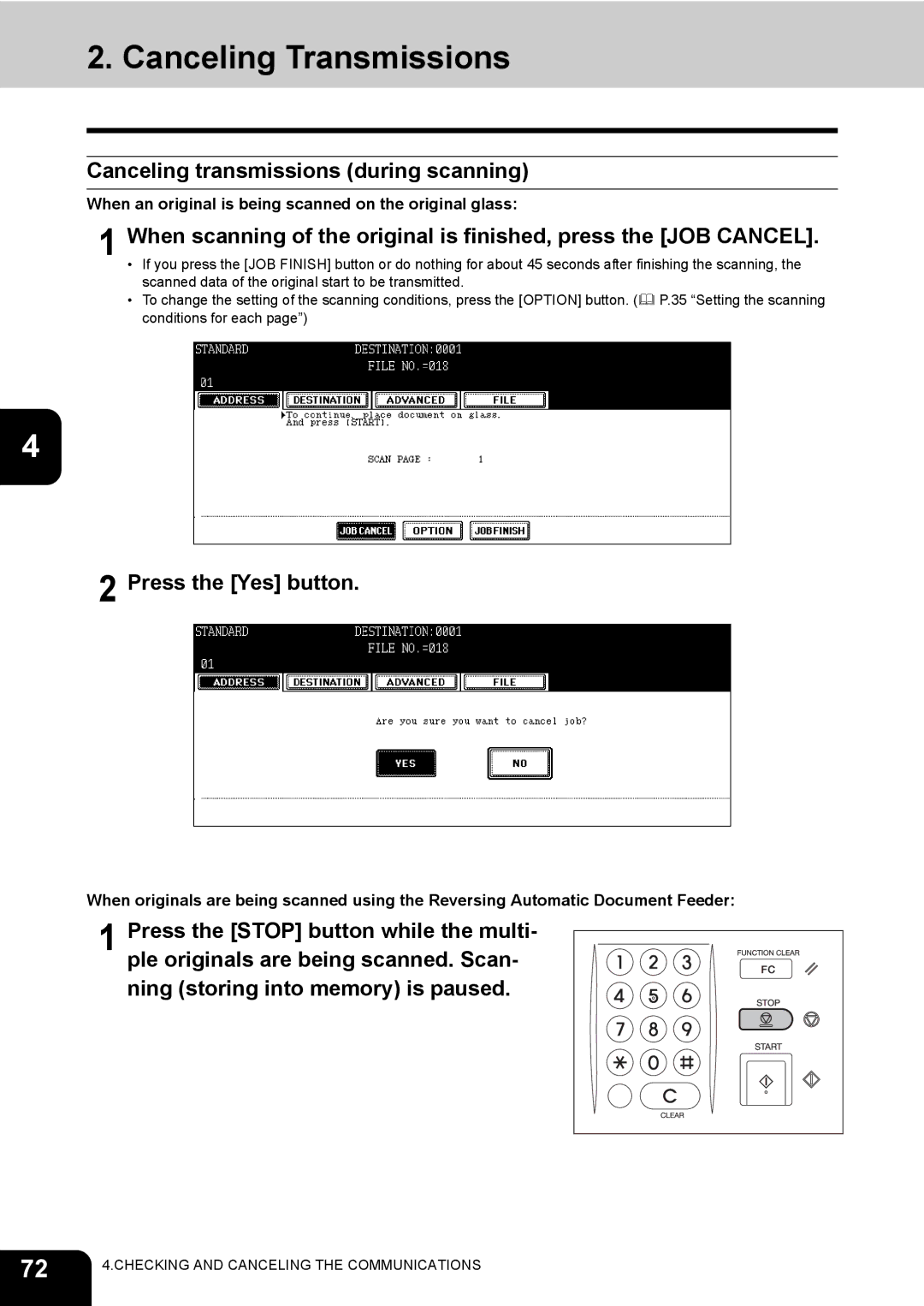 Toshiba GD-1170 manual Canceling Transmissions, Canceling transmissions during scanning, Press the Yes button 