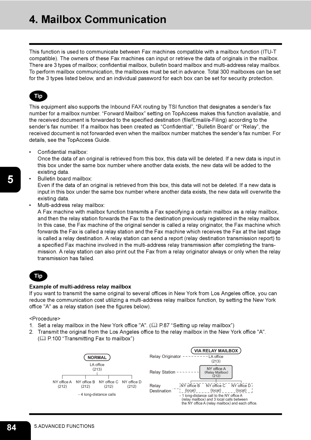 Toshiba GD-1170 manual Mailbox Communication, Example of multi-address relay mailbox 