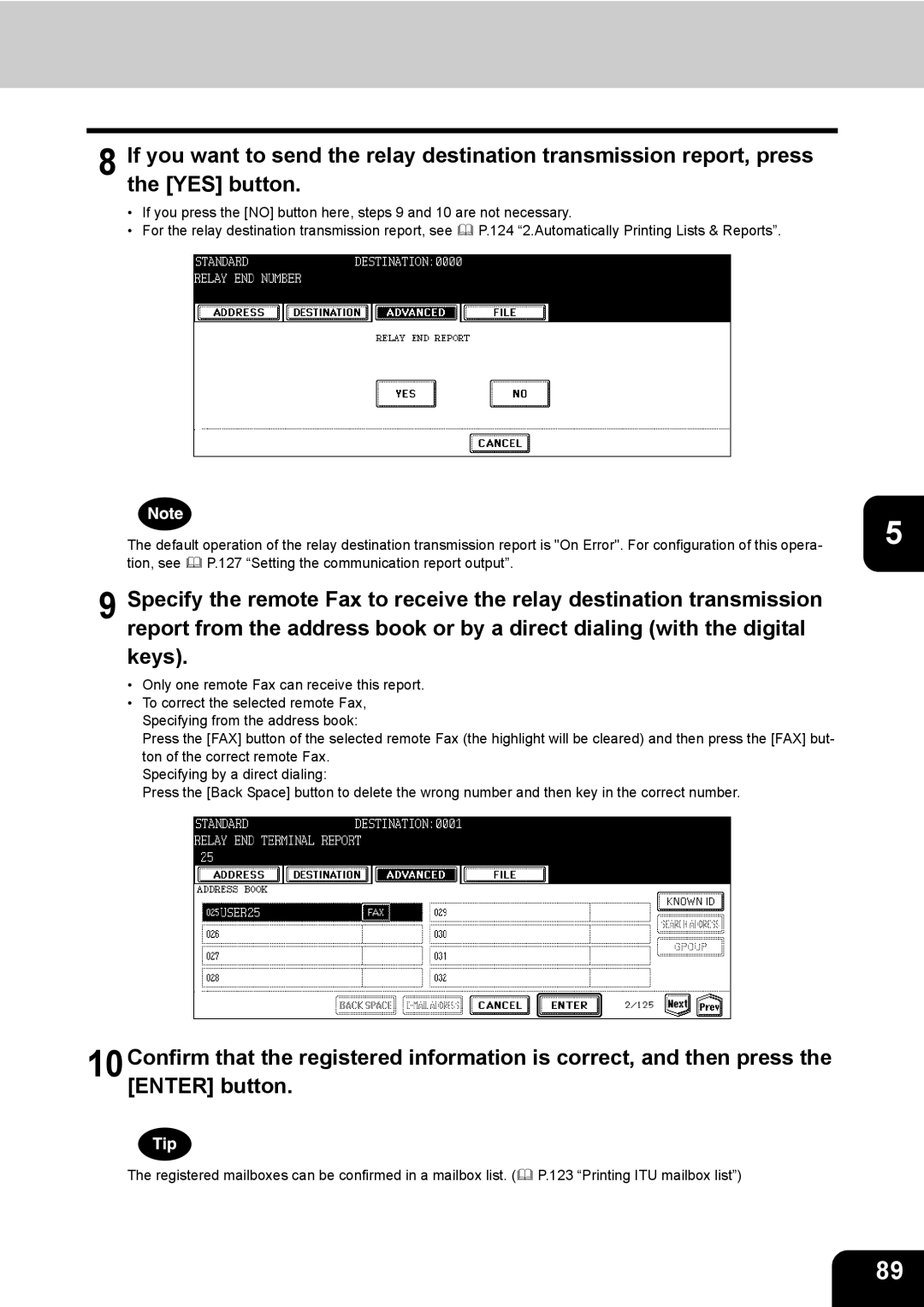 Toshiba GD-1170 manual For the relay destination transmission report, see 