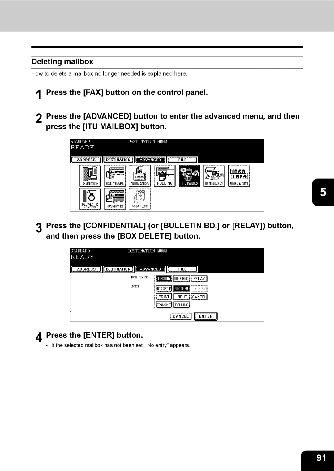 Toshiba GD-1170 manual Deleting mailbox 