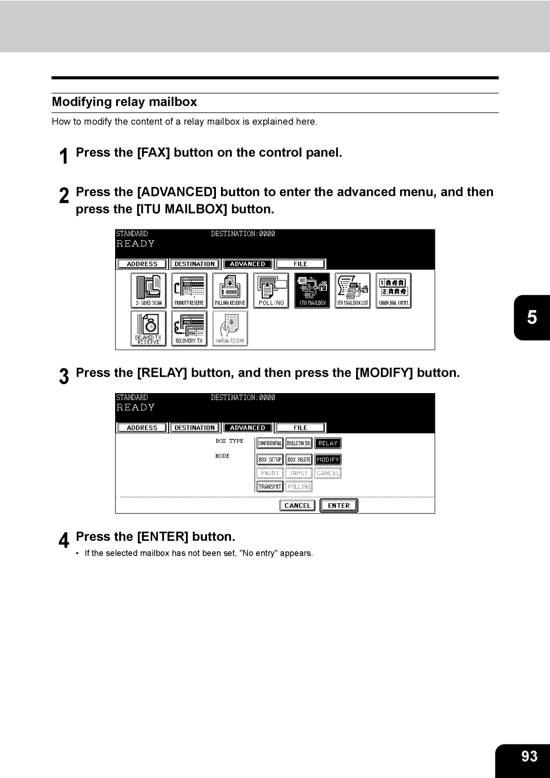 Toshiba GD-1170 manual Modifying relay mailbox 