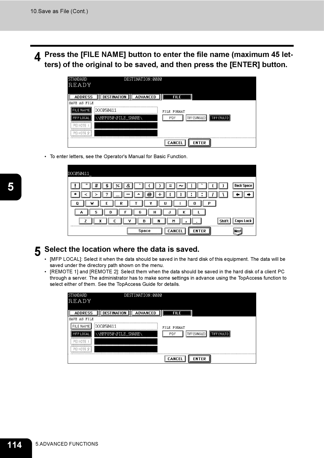 Toshiba GD-1200 manual 114, Select the location where the data is saved 