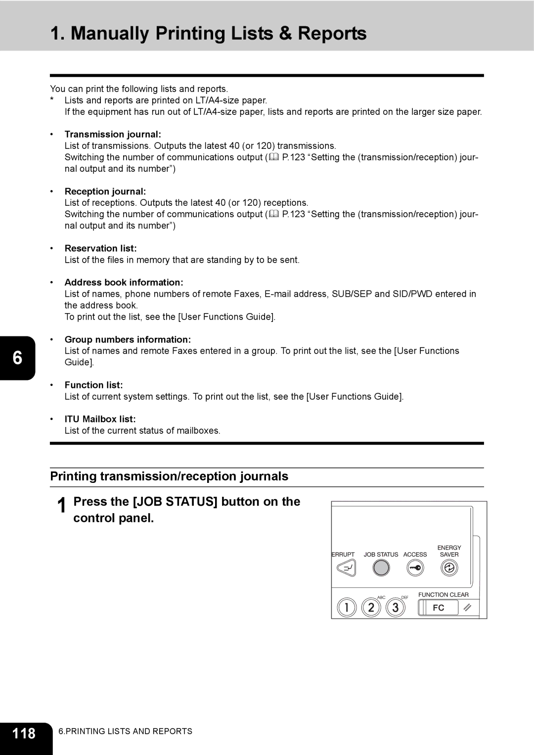 Toshiba GD-1200 manual Manually Printing Lists & Reports, 118 