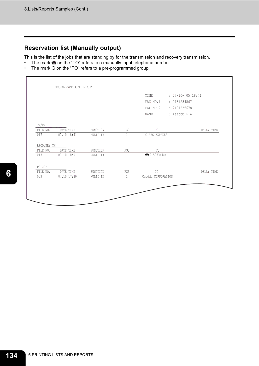 Toshiba GD-1200 manual 134, Reservation list Manually output 