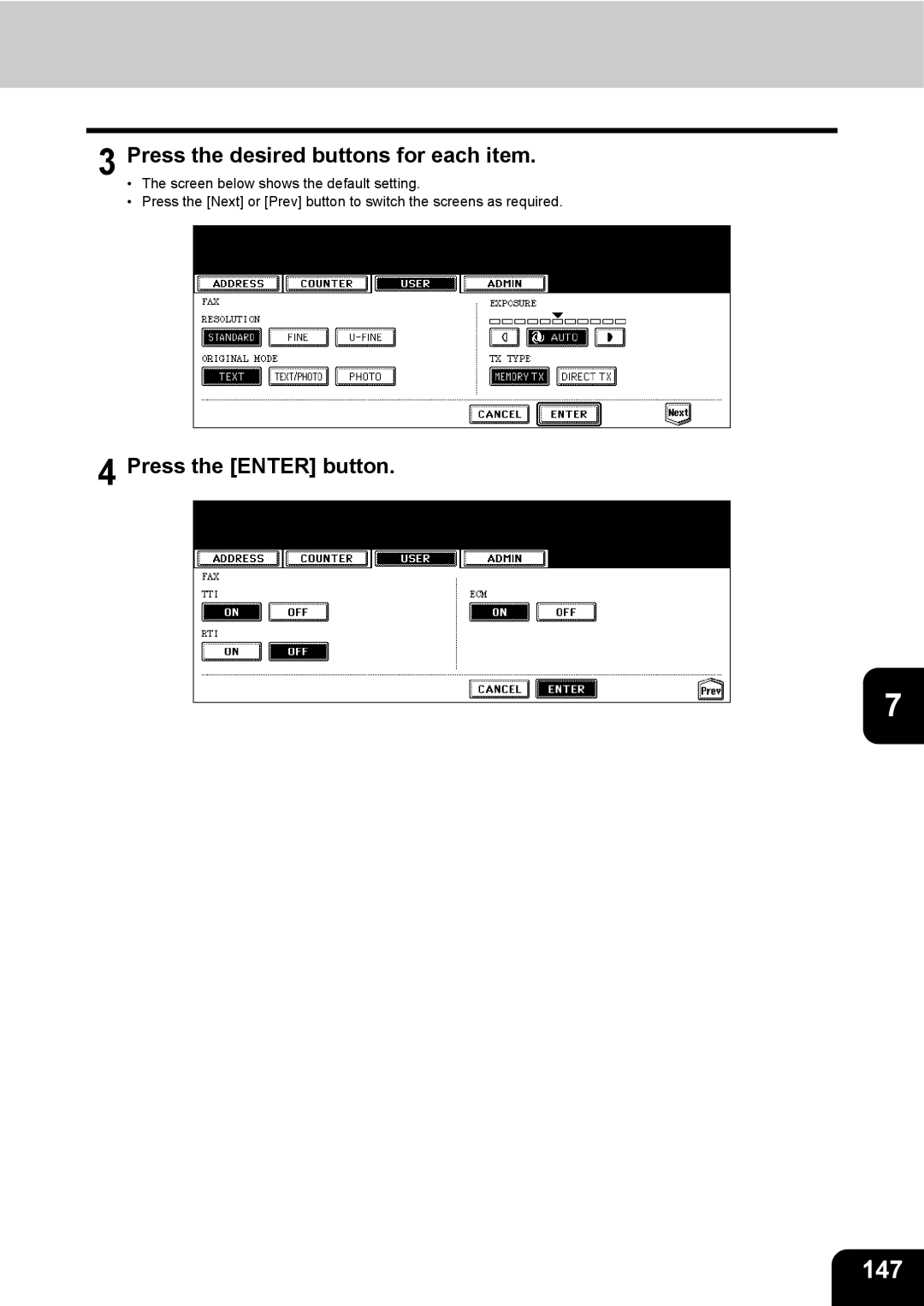 Toshiba GD-1200 manual 147, Press the desired buttons for each item 