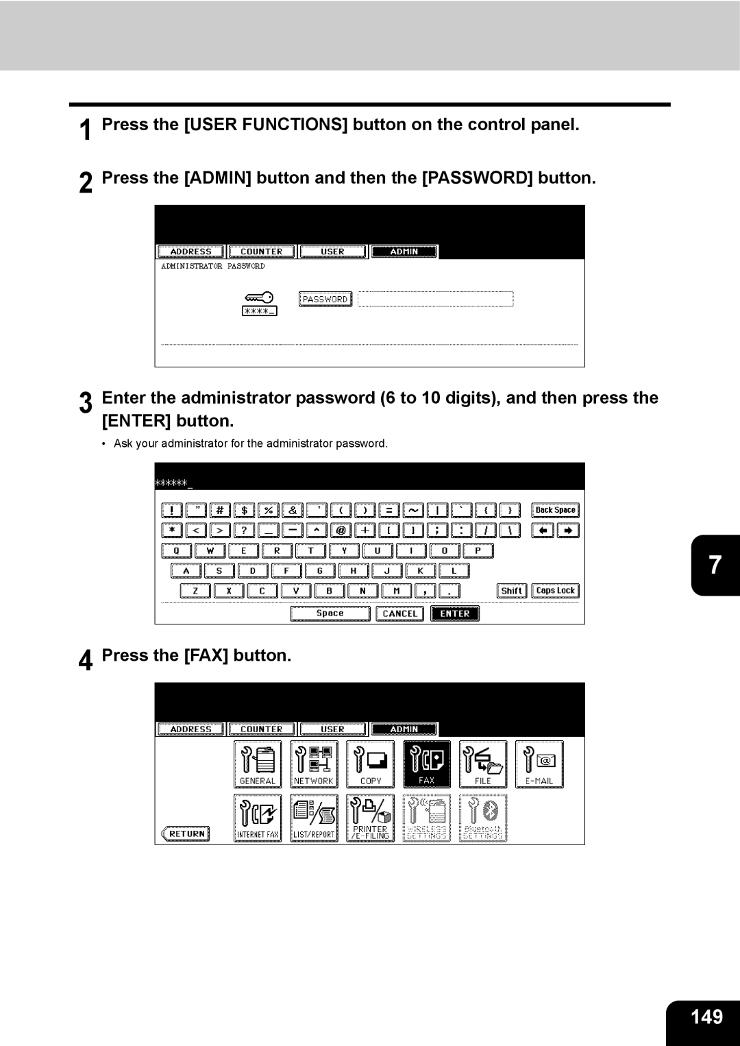 Toshiba GD-1200 manual 149, Press the FAX button 