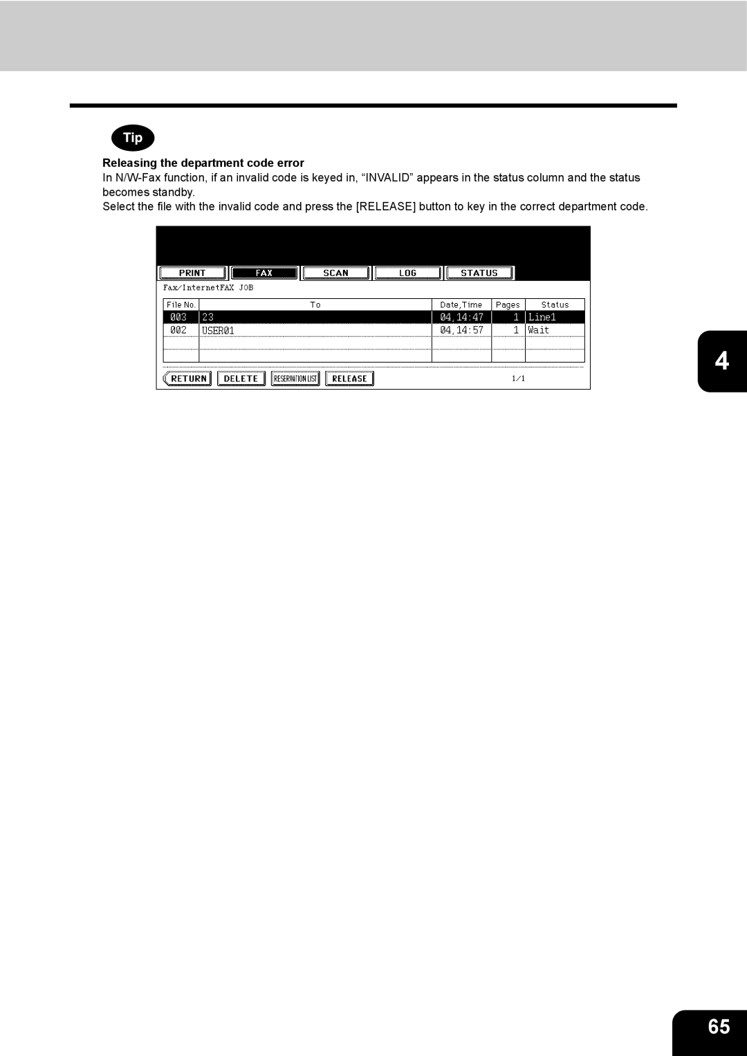 Toshiba GD-1200 manual Releasing the department code error 