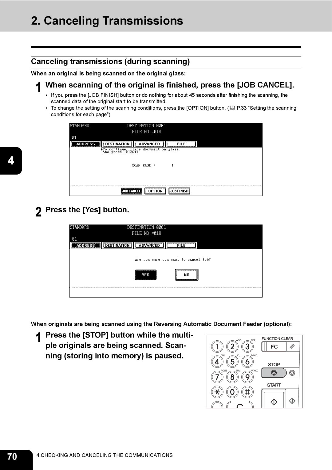 Toshiba GD-1200 manual Canceling Transmissions, Canceling transmissions during scanning, Press the Yes button 