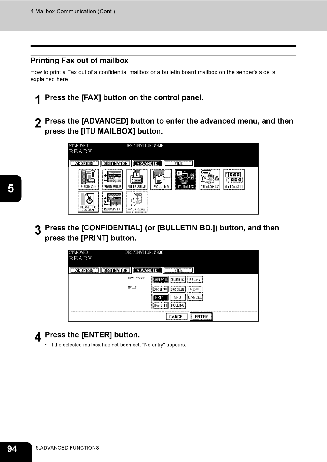 Toshiba GD-1200 manual Printing Fax out of mailbox 