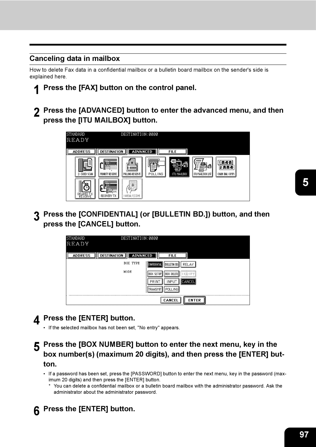 Toshiba GD-1200 manual Canceling data in mailbox 