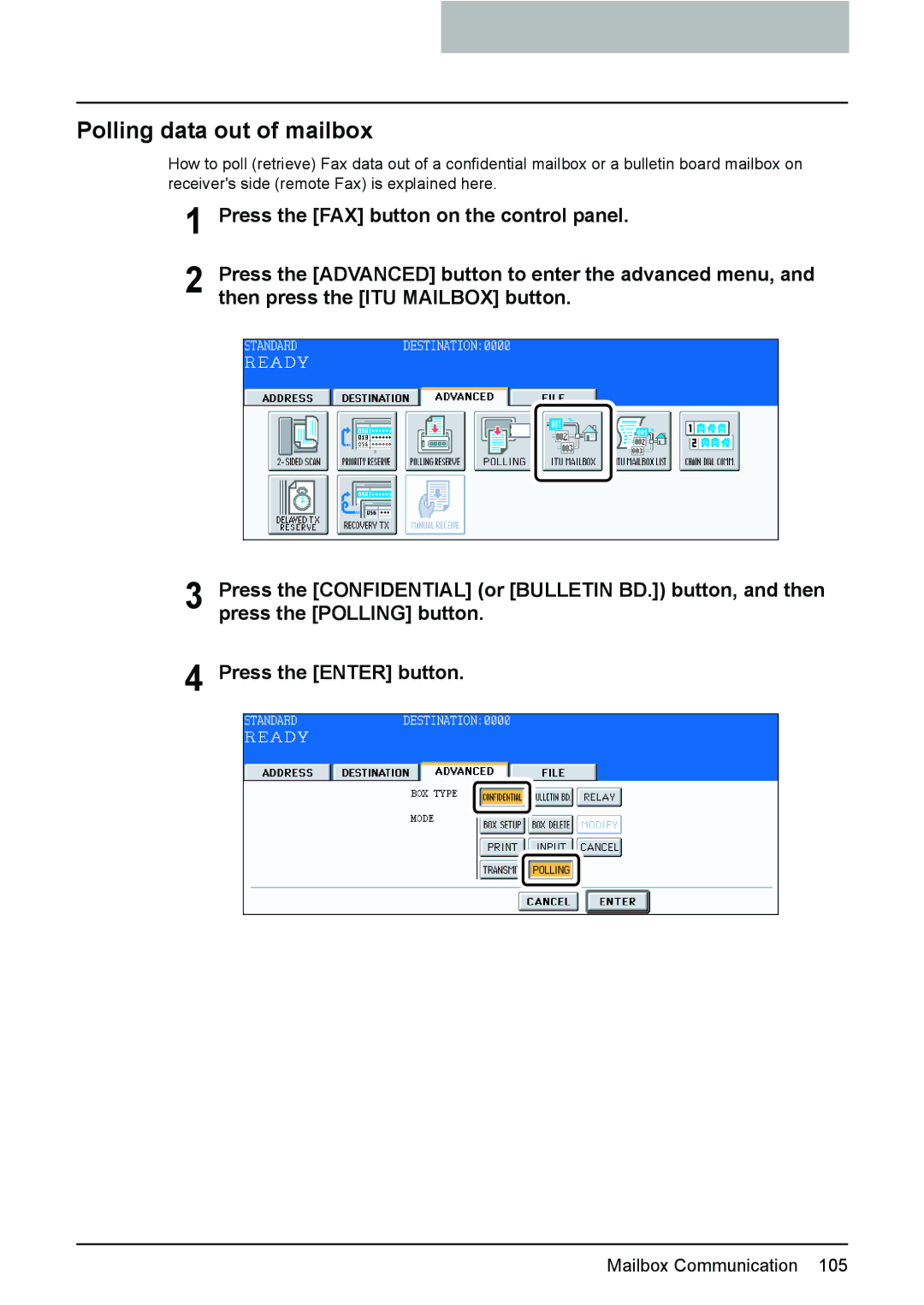 Toshiba GD-1210 manual Polling data out of mailbox 