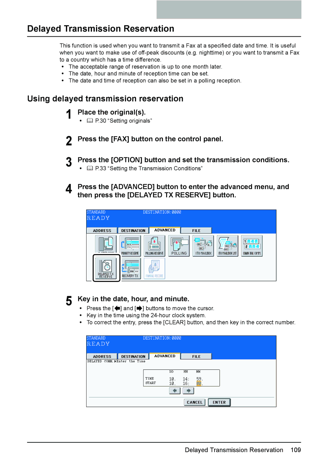 Toshiba GD-1210 manual Delayed Transmission Reservation, Using delayed transmission reservation 