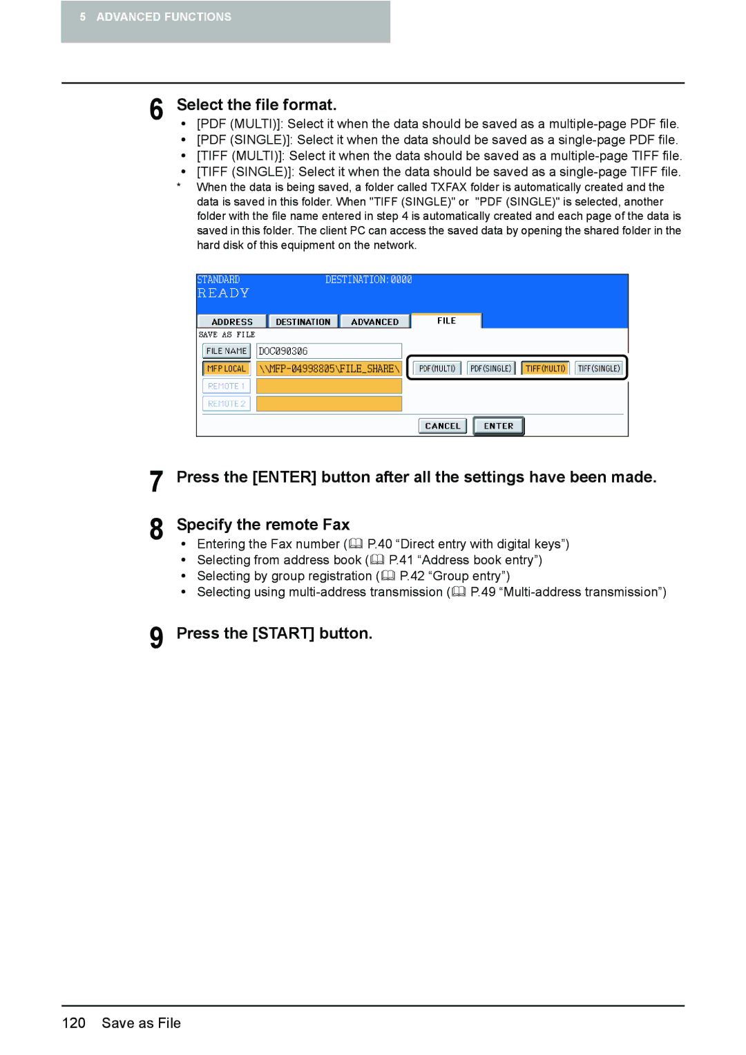 Toshiba GD-1210 manual Select the file format, Specify the remote Fax 