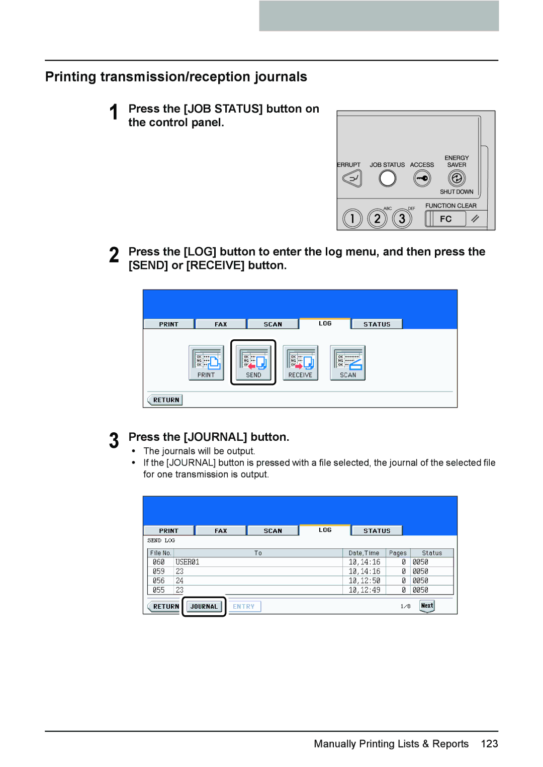 Toshiba GD-1210 manual Printing transmission/reception journals 