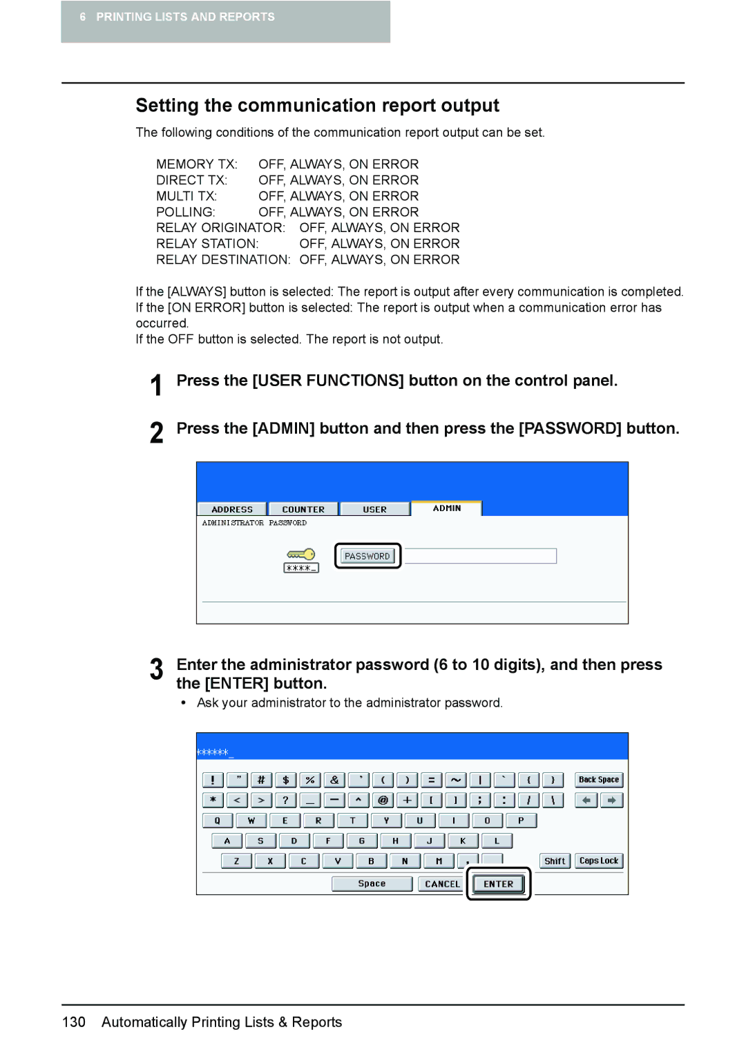 Toshiba GD-1210 manual Setting the communication report output 