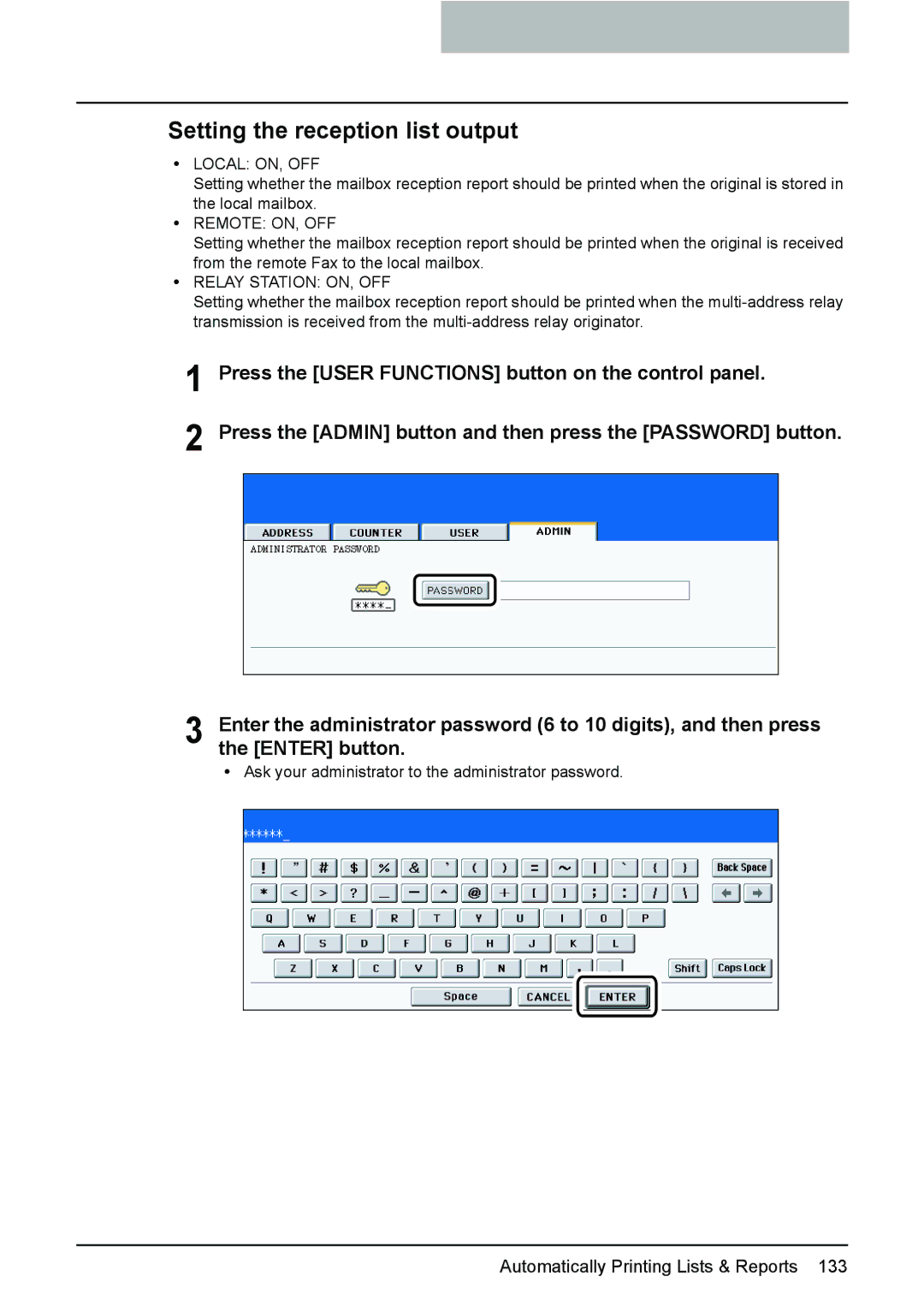 Toshiba GD-1210 manual Setting the reception list output 