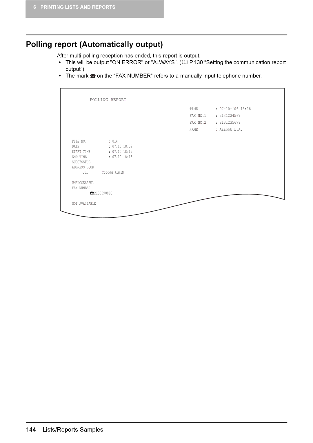 Toshiba GD-1210 manual Polling report Automatically output 