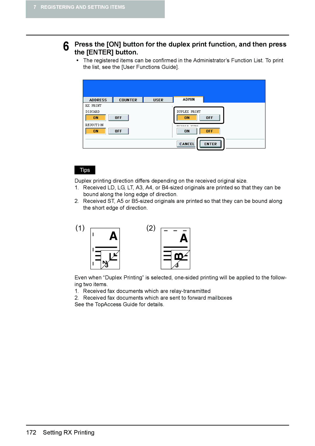 Toshiba GD-1210 manual Setting RX Printing 