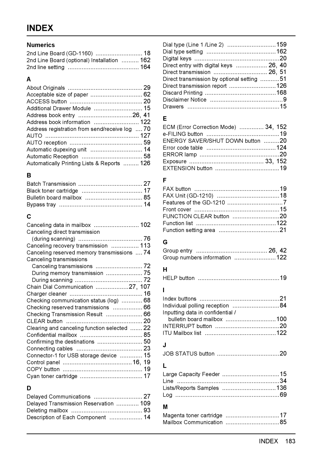 Toshiba GD-1210 manual Index 