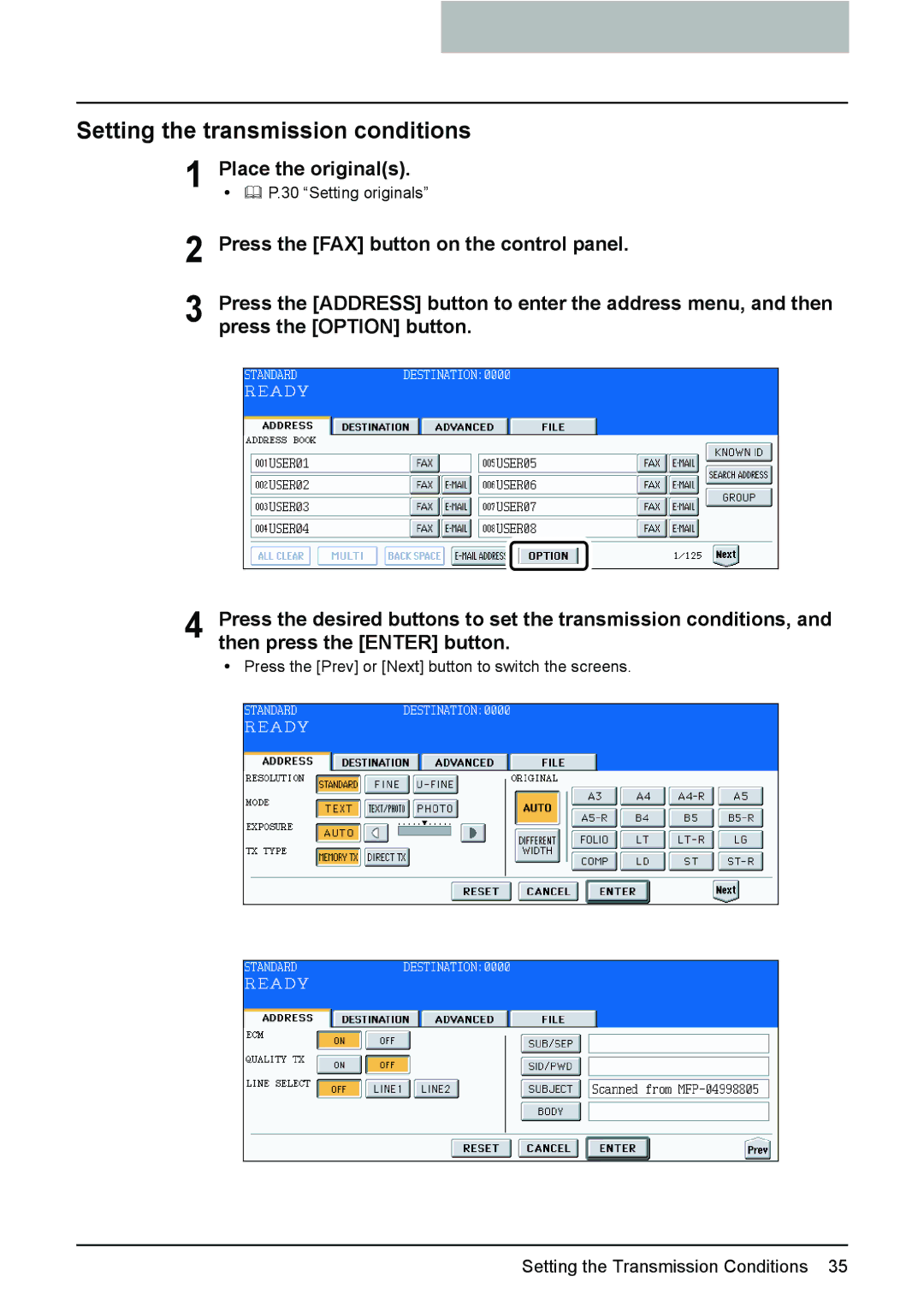 Toshiba GD-1210 manual Setting the transmission conditions 