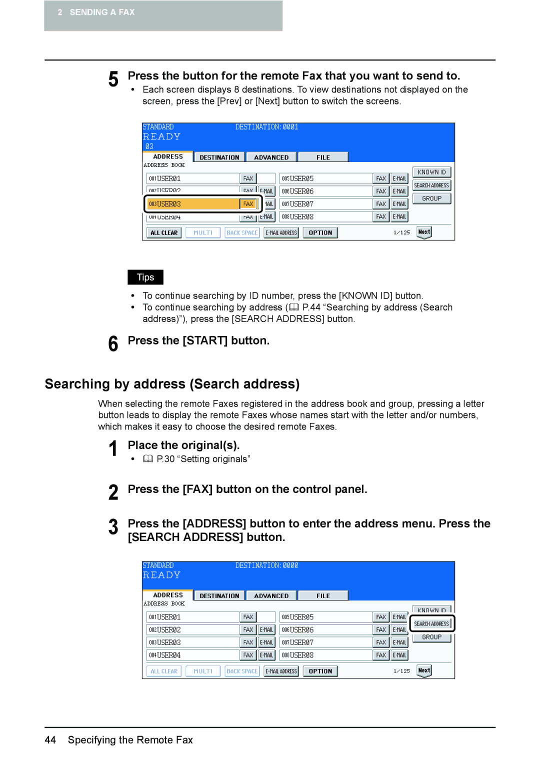 Toshiba GD-1210 manual Searching by address Search address 