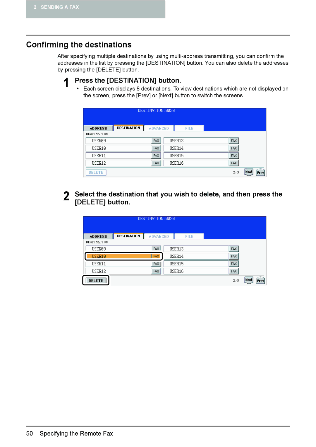 Toshiba GD-1210 manual Confirming the destinations, Press the Destination button 