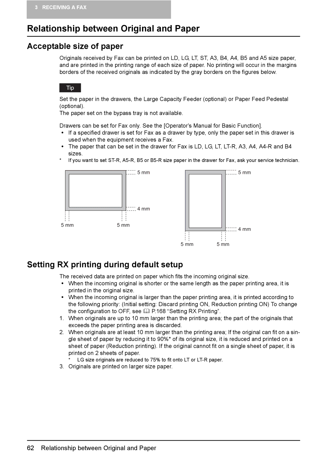 Toshiba GD-1210 manual Relationship between Original and Paper, Acceptable size of paper 