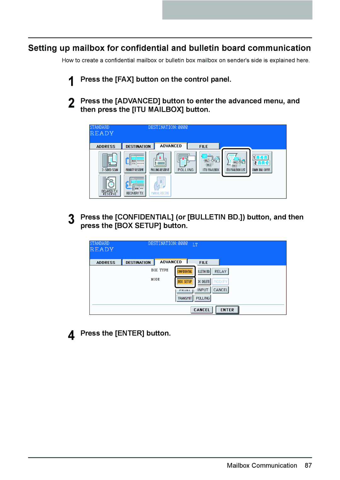 Toshiba GD-1210 manual Mailbox Communication 