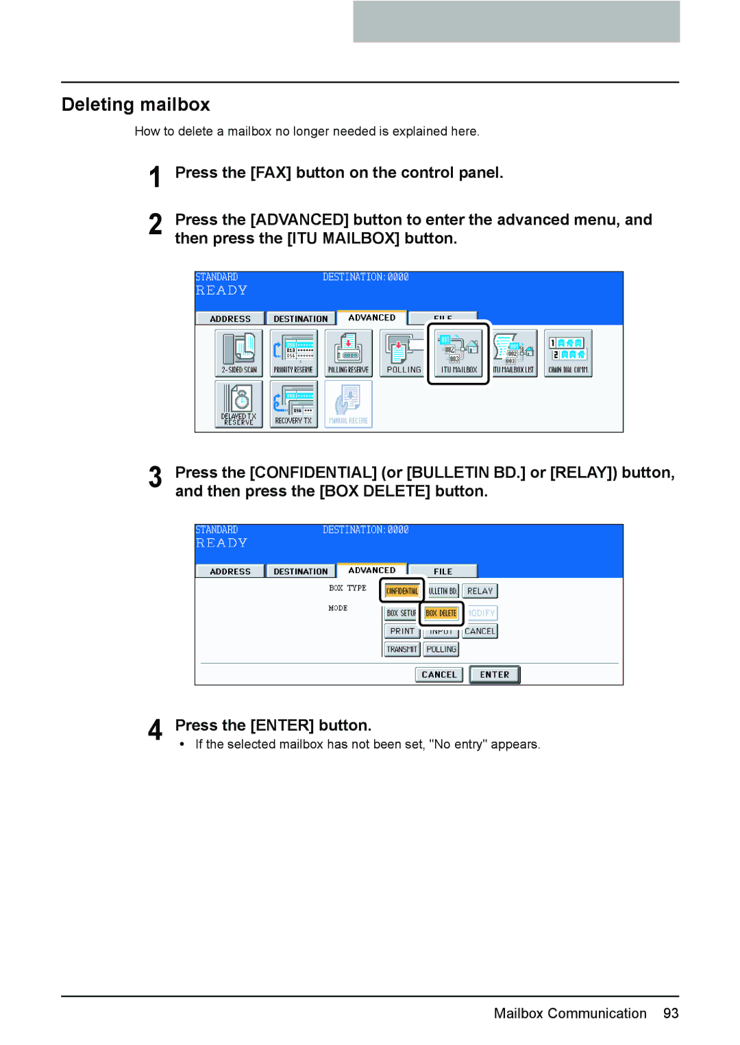 Toshiba GD-1210 manual Deleting mailbox 