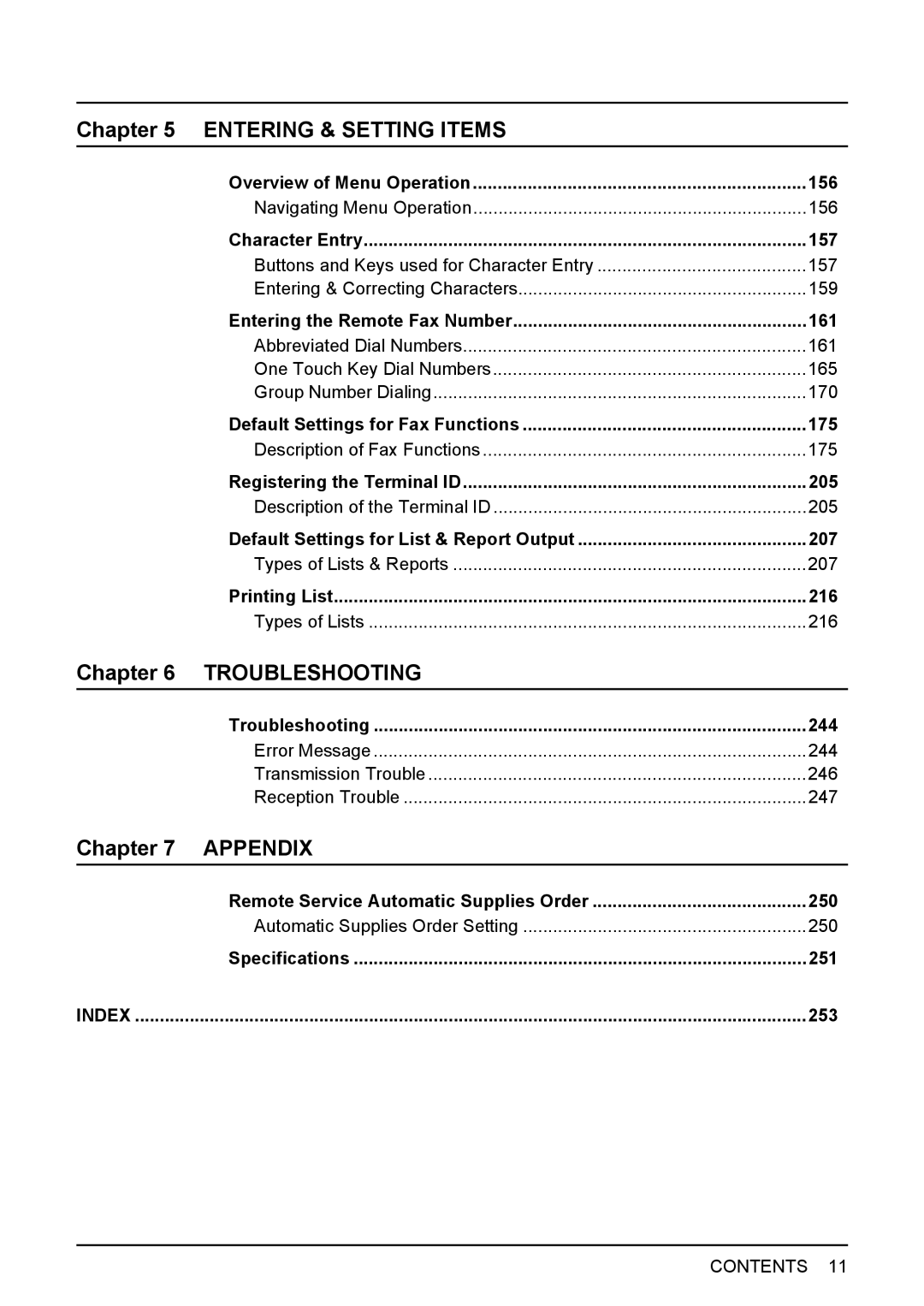 Toshiba GD-1220 Overview of Menu Operation 156, 157, Entering the Remote Fax Number 161, Registering the Terminal ID 205 