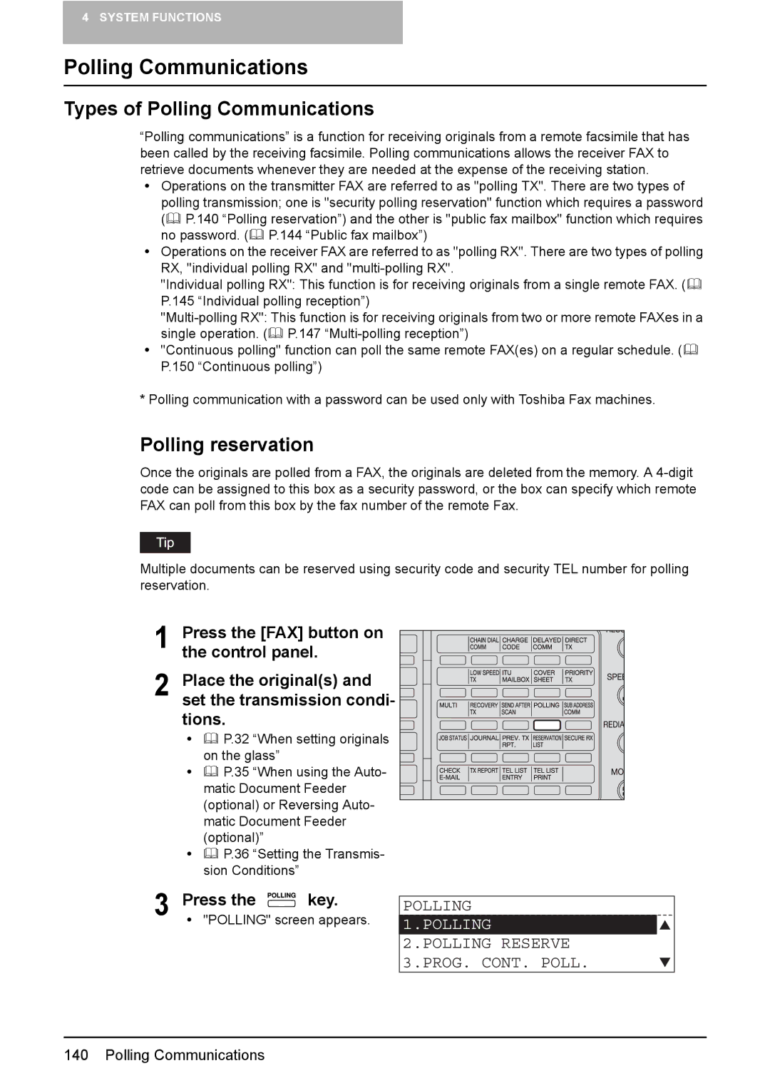 Toshiba GD-1220 manual Types of Polling Communications, Polling reservation 