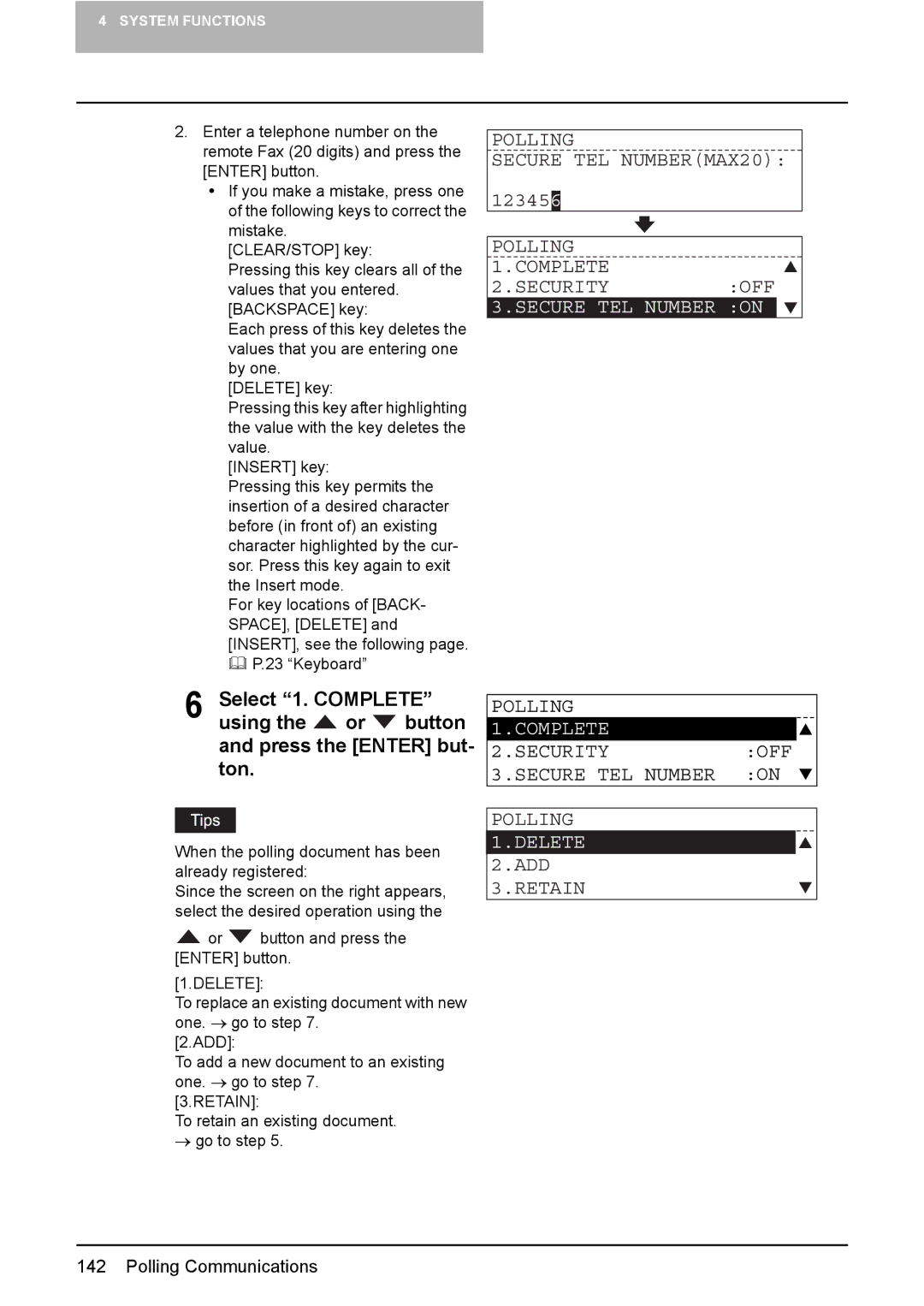 Toshiba GD-1220 Polling Secure TEL NUMBERMAX20, Polling Complete Securityoff, Securityoff Secure TEL Number on Polling 