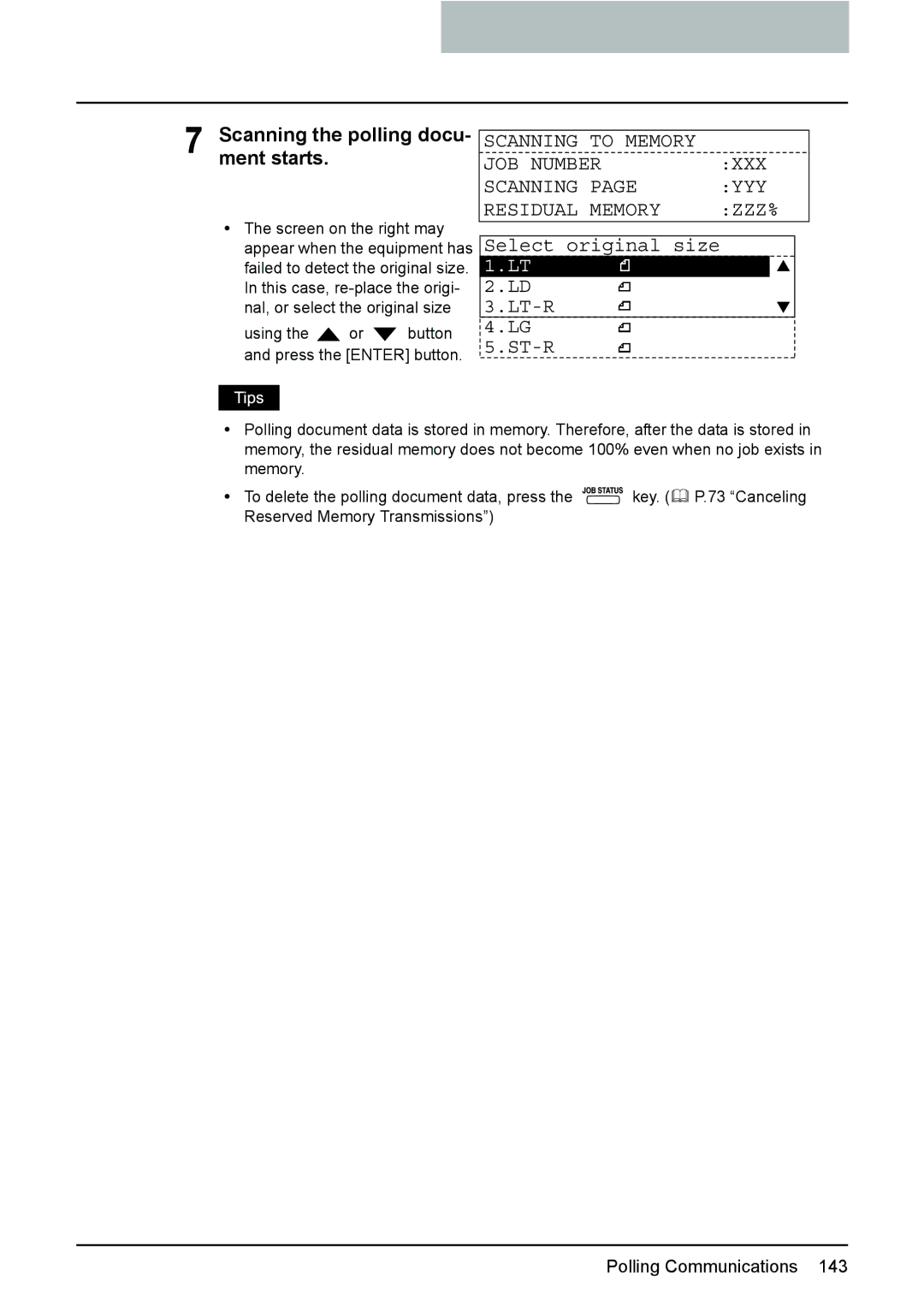 Toshiba GD-1220 manual Scanning the polling docu, Scanning to Memory, Ment starts 